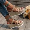 Fashion Weave Wedge Sandals for Women 2024 Summer Mix Color Chunky Platform Slides Woman Weaving Super High Heel Sandalias Mujer