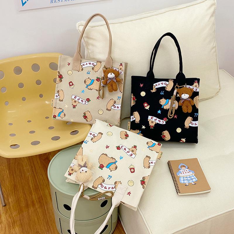 Koreanischer Lazy Style Capybara Canvas Tote & Crossbody Tasche