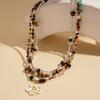 Tiger's Eye Beaded Geometric Round Flower Adjustable Necklace Ethnic Style Item Decoration