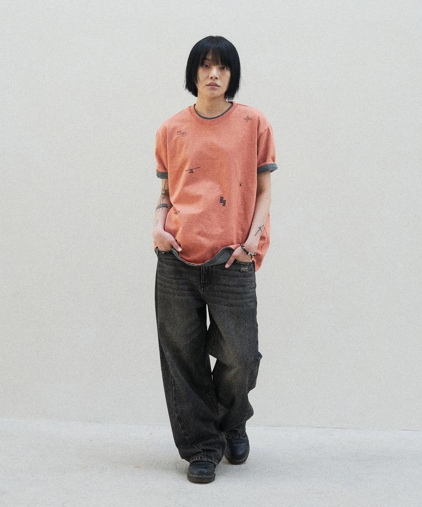 SLOWACID Washed Stamp Short Sleeve T-Shirt [Orange]
