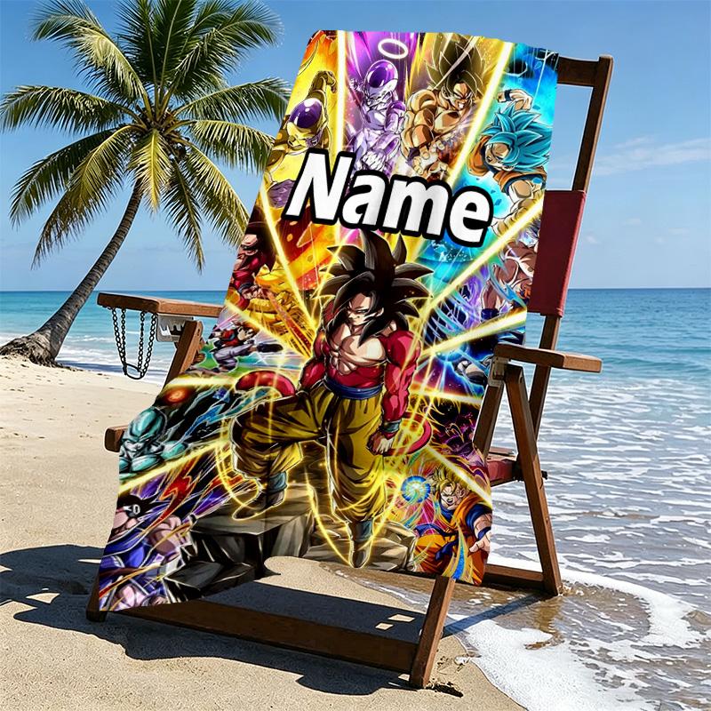 Custom Name Personalized DRAGON BALL Print Beach Towel, for Trip Camping Beach Party Home Decor, Birthday Gift for Family & Friends