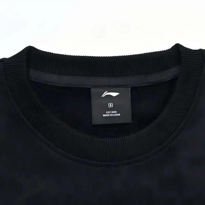 Li Ning Solid Color Simple Loose Breathable Versatile Round Neck Pullover Long Sleeve T-Shirt Casual Sports Set Unisex Tops Black YTLU051-1+AKLVB11-1