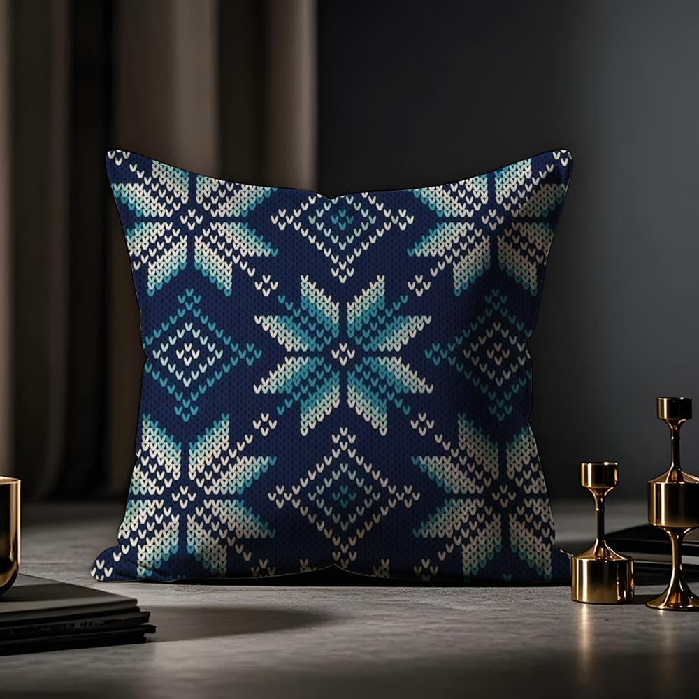 Modern And Stylish Fair Isle Cushion Cover Anti-dustmite Pillowcase Invisible Zipper Silky Short Plush Sofa Cushion Cover
