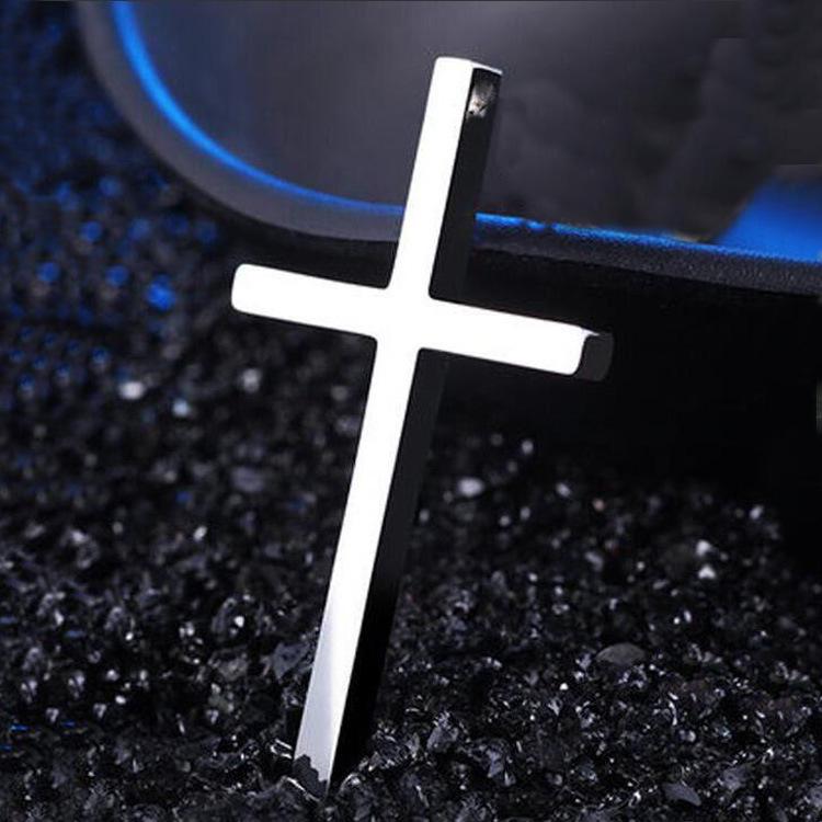 Stainless Steel Cross Men s Necklace with Chain - Stylish European  American Titanium Steel Couple Pendant