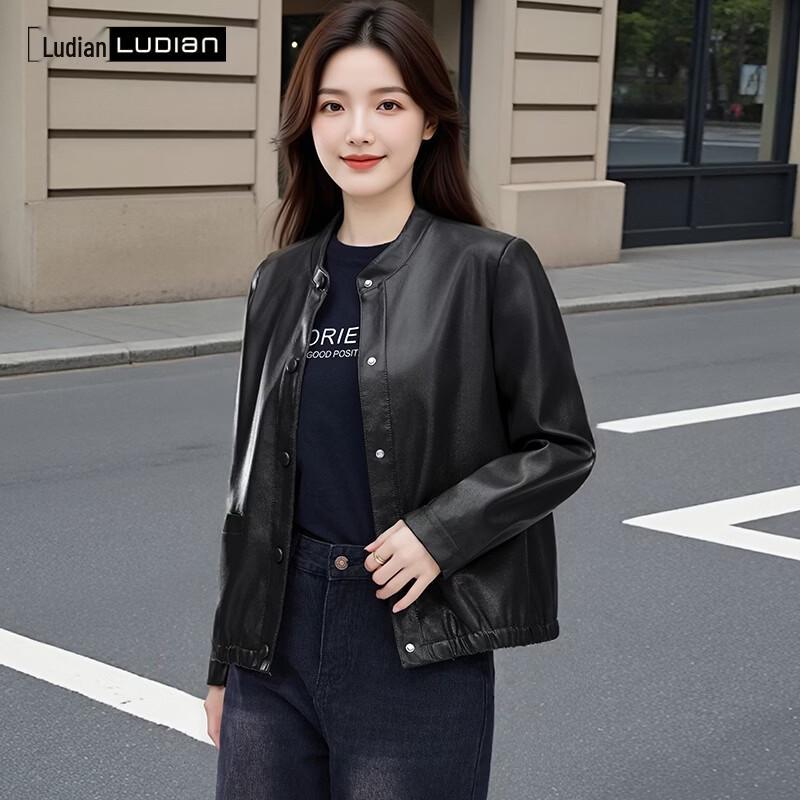 Women's Vintage Round Neck PU Leather Jacket