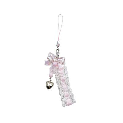 Doce adorável laço fita gato coração pingente chaveiro telefone charme cordão bolsa decoração para mulheres pendurados portáteis cordão presentes
