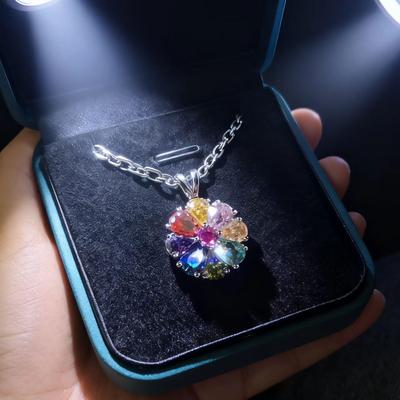 Imitation Colorful Tourmaline Flower Necklace Women's Luxury Group Inlaid Colorful Treasure Pendant Collarbone Chain