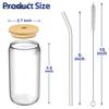 1/4PCS 400ML Glass Cup With Bamboo Lids and Glass Straw Cleaning Brush Beer Can Shaped Tumbler Cup for Cocktail Iced Coffee Cups