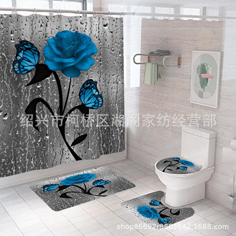 3D Cyfrowy Nadruk Róża Zasłona Prysznicowa Łazienkowa, Zestaw Trzyczęściowy Czteroczęściowy