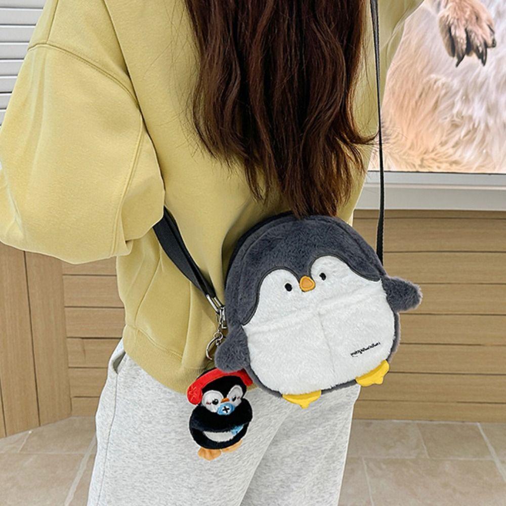 Adorable Penguin Plush Crossbody Bag Kawaii Animal Shoulder Bag Casual Soft Seal Backpack  Women
