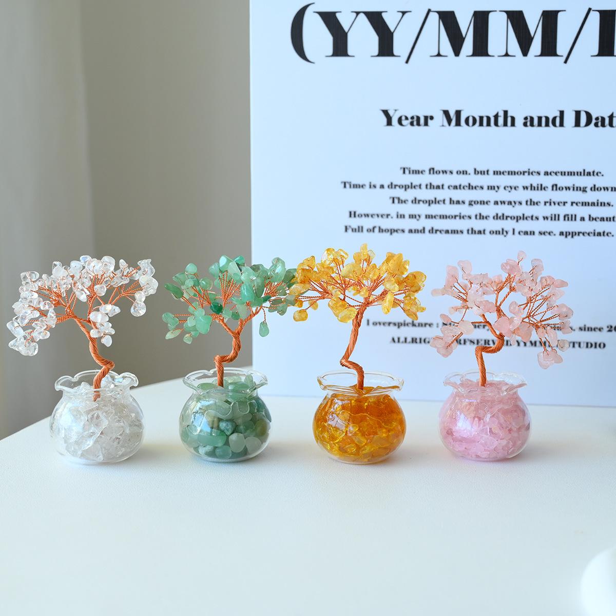 

Natural yellow crystal gravel fortune tree with agate gravel base, treasure bowl for home, living room, and office decoration Rose Quartz Model