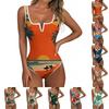 Women's Color-Blocked Hawaiian Floral Print Backless Fashion One-Piece Swimsuit