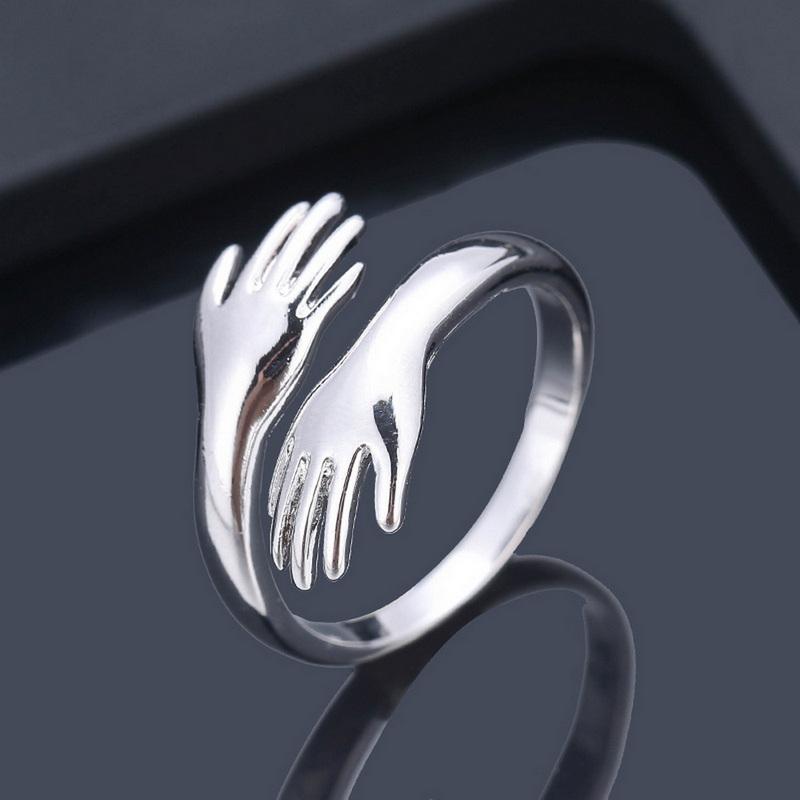 Hands Hug Shaped Couple Rings For Lovers Women Men Lady Boy Girls Valentine's Day Jewelry Gift Silver Color Adjustable Open Ring