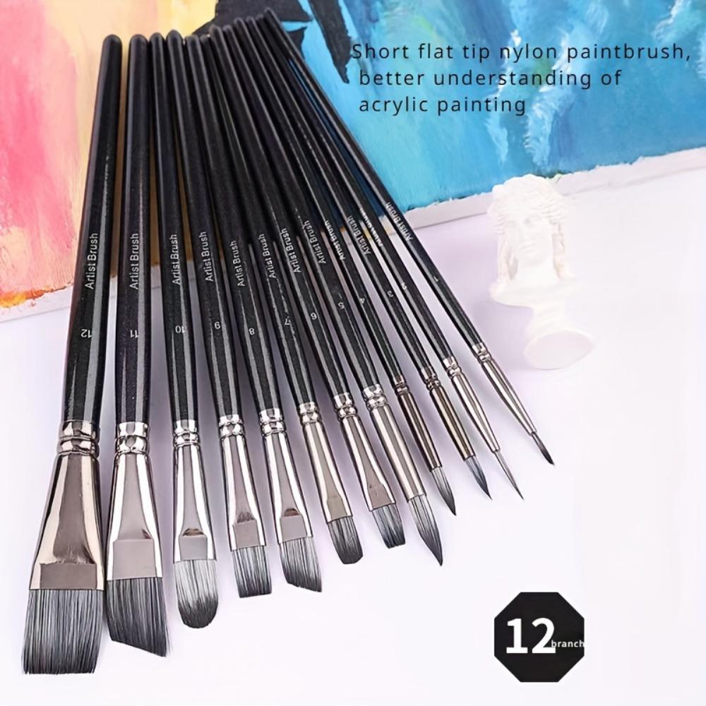 

12 Черных Деревянных Палочек Нейлоновый Волос Кисти для Росписи Лица и Тела Масляная Живопись Акриловая Живопись Акварельная Живопись Набор Ручек чёрный