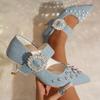 Studded Stiletto Single Shoes Summer New Pointed Toe Shallow Cloth Metal Buckle Non-slip High Heels