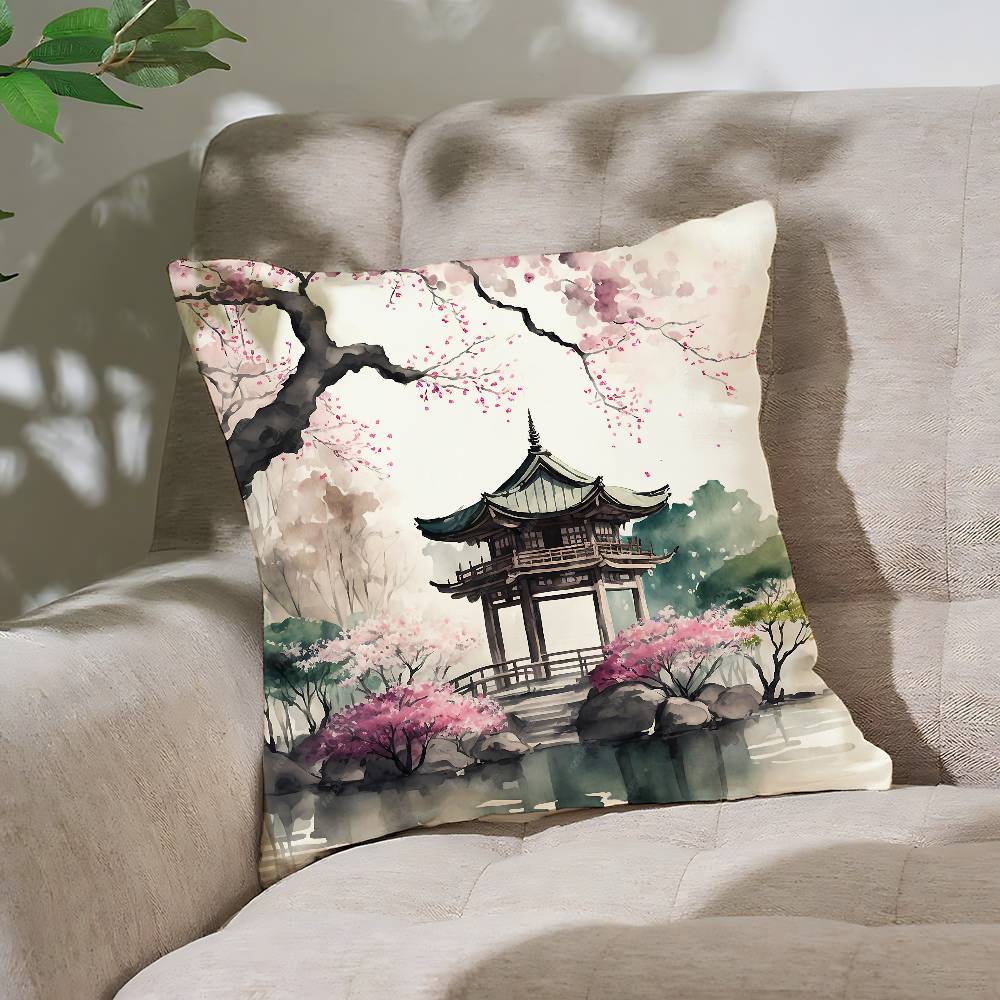 

Чехол для подушки с китайским пейзажем, декоративная наволочка, чехлы для подушек в скандинавском винтажном стиле, декор для дома, гостиной, дивана, сиденья 16x16Inch