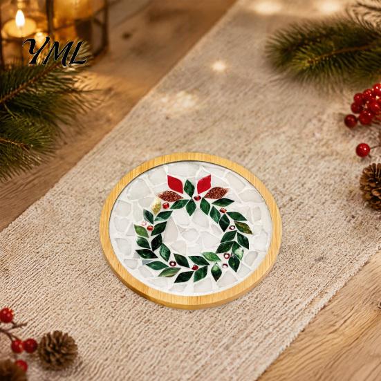 Family Fun Crafting for Christmas Mosaic Coaster DIY Kit, Festive Art Santa Wreath Creative Table Decorations Snowman Pattern, Tile Craft Kit Adults,