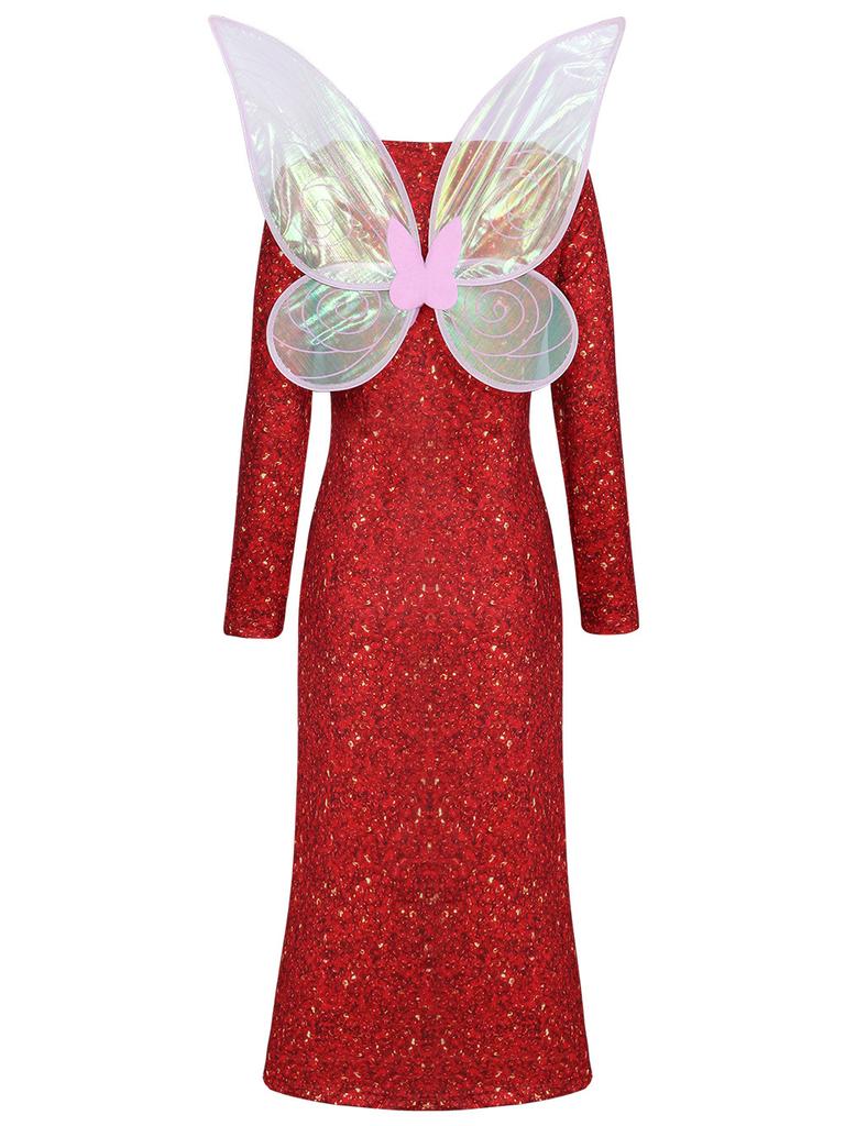 Women's Red High Slit Long Dress for Halloween Costume Roleplay