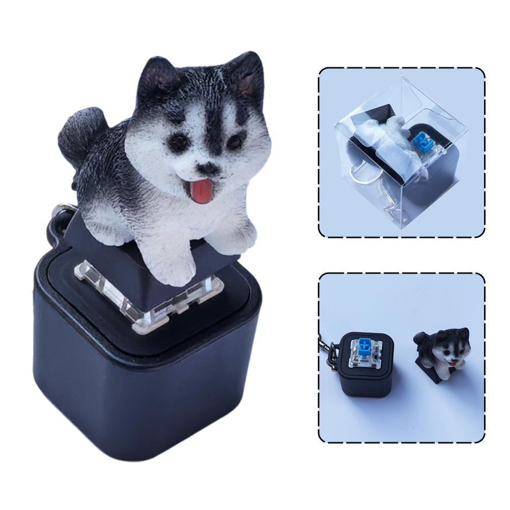 Rechargeable Cute Dog Cat Keychain Stress-Relieving Clicky Keyboard Stress Relief Kitten Puppy Croaking Fidget Toy Desk Decor