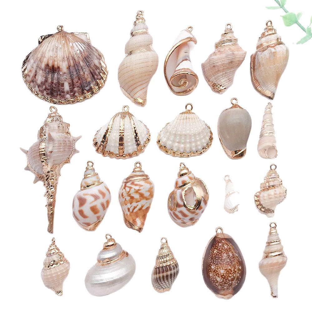 White & Yellow Electroplated Ocean Shell Conch Pendant Charm for DIY Jewelry