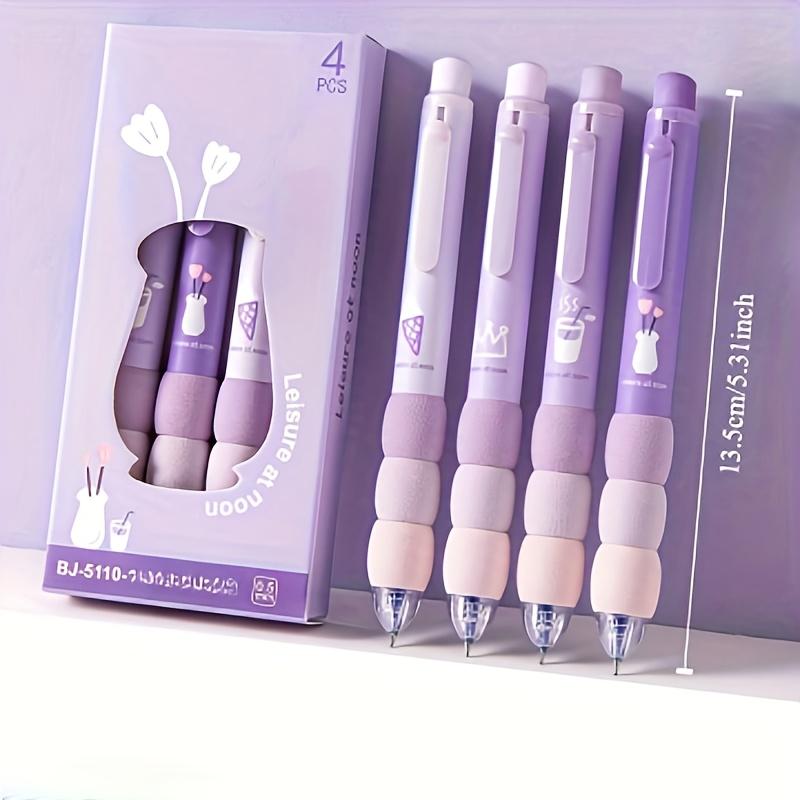 4 Cute Cartoon Ballpoint Pens with Soft Grip, Retractable 0.5mm Fine Point Black Ink - Perfect for School and Office Supplies