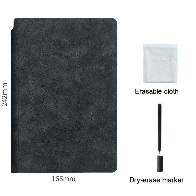 A5 Reusable Whiteboard Notebook Leather Memo Free Whiteboard Pen Erasing Cloth Weekly Planner Portable Stylish Office Notebooks