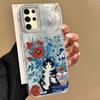 Luxury Black Cat Flower Glacier Texture Phone Case for Samsung Galaxy S25 S24 S23 S22 S21 FE Plus Ultra Shell Silicone TPU Cover