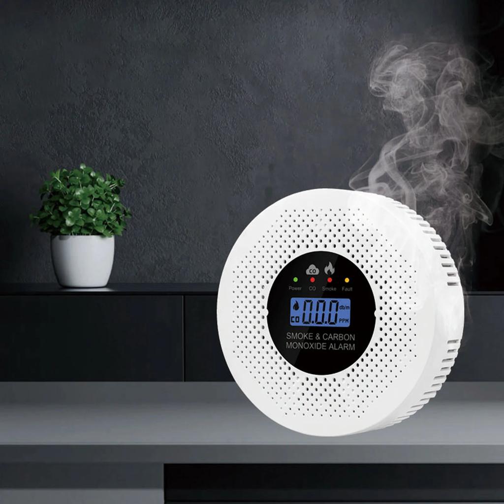 Smoke and Carbon Monoxide Detector with LCD Display 2 In 1 Fire Alarm Smoke Detector Powered by Battery for Home Office RV Hotel