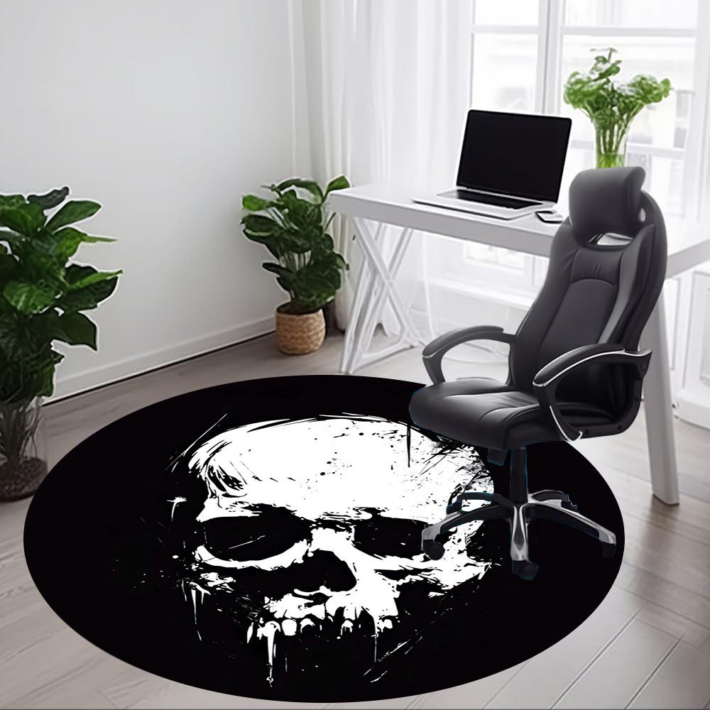 1pc Skull Art Office Round Area Rug,  Mat Suitable For Office, Under Office Chairs Bedroom Living Room Home Decor, Room Deco