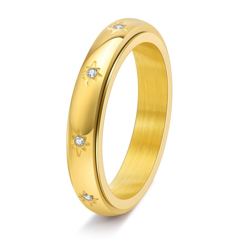 Rotatable Sunflower Titanium Steel Engagement Ring with Inlaid Stone for Men and Women