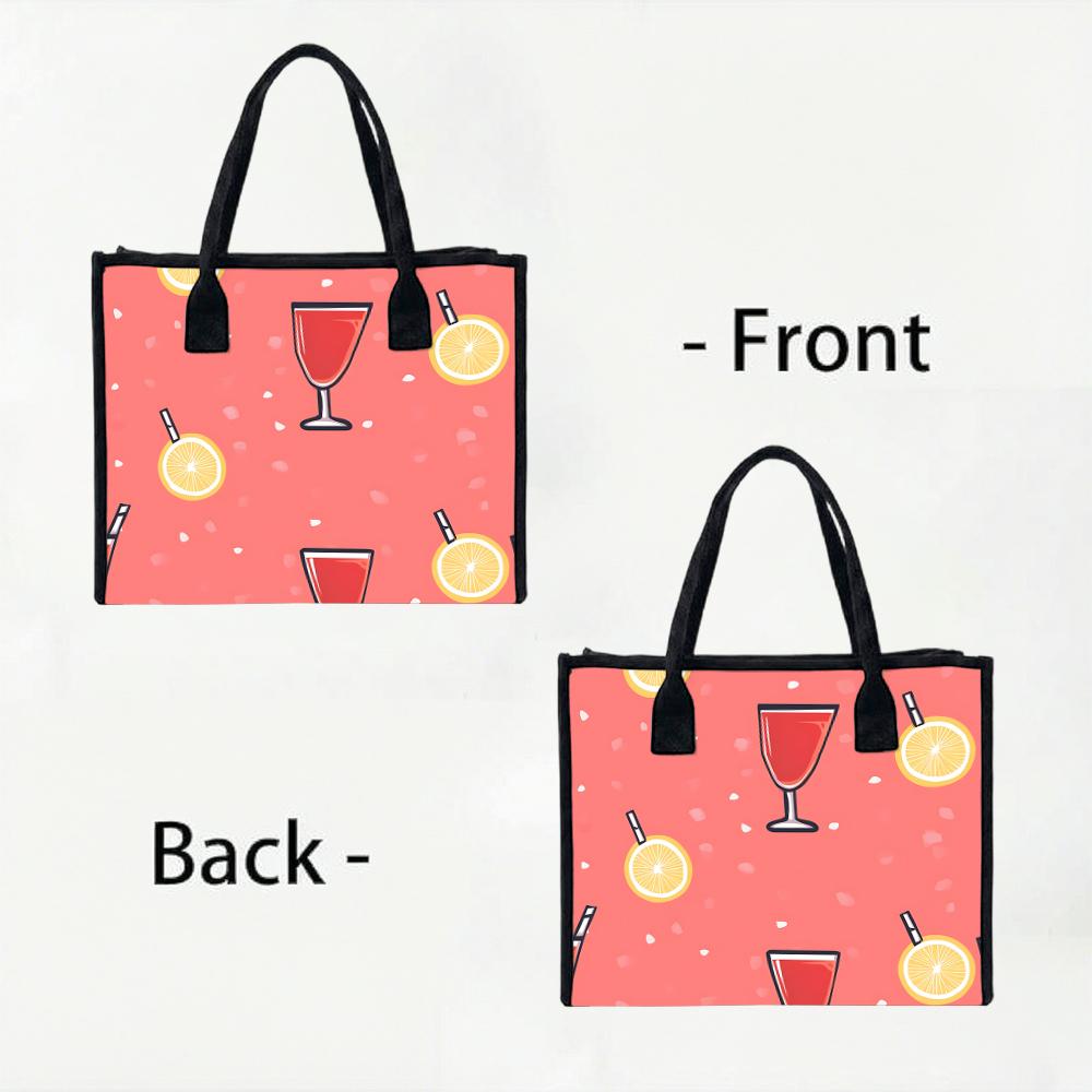 Cute Drink Pattern Canvas Tote Bag Portable Casual Shopping Shoulder Bag for Daily Use