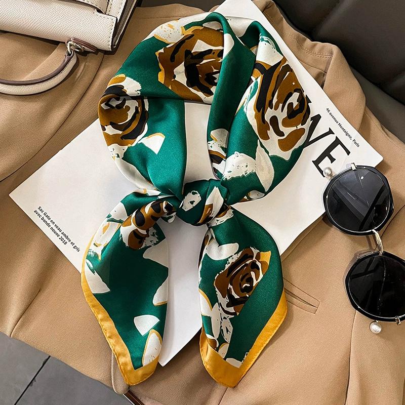 Luxury New Style Square Headscarf Women Sunscreen Beach Kerchief Popular The Four Seasons Scarves  Design 70X70CM Silk Hijab