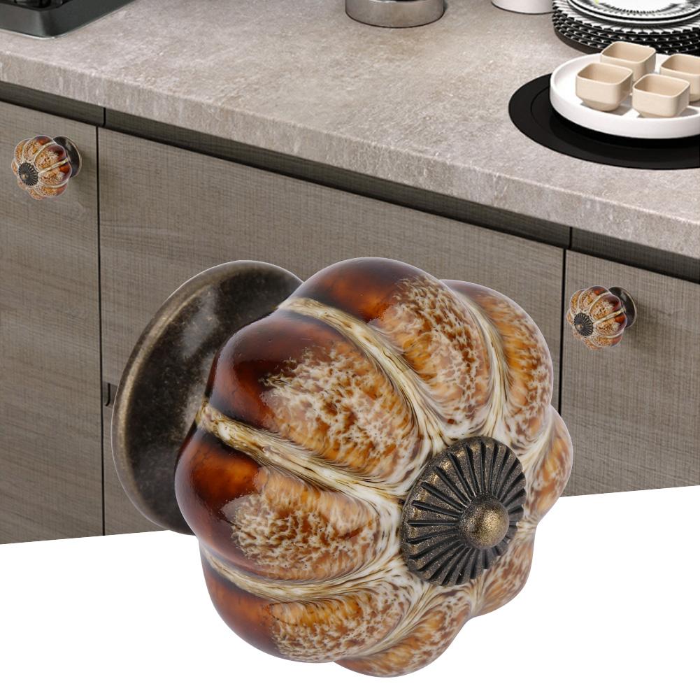 European Ceramic Pumpkin Door Knobs Cabinet Handles Single Hole Cupboard Drawer Pulls (White)