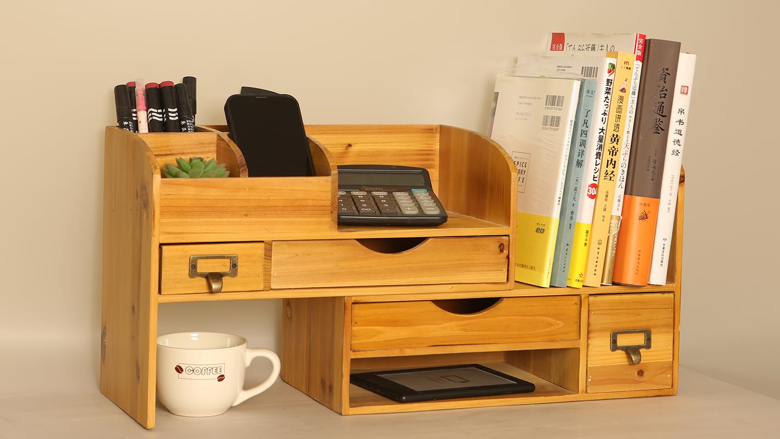 

Juleduo Desktop Desk Pen Book Small Item Multiple Assembly Cosmetic Remote Control Rack Wood Organizer, Holder, Stand, Storage, Wooden, Methods,