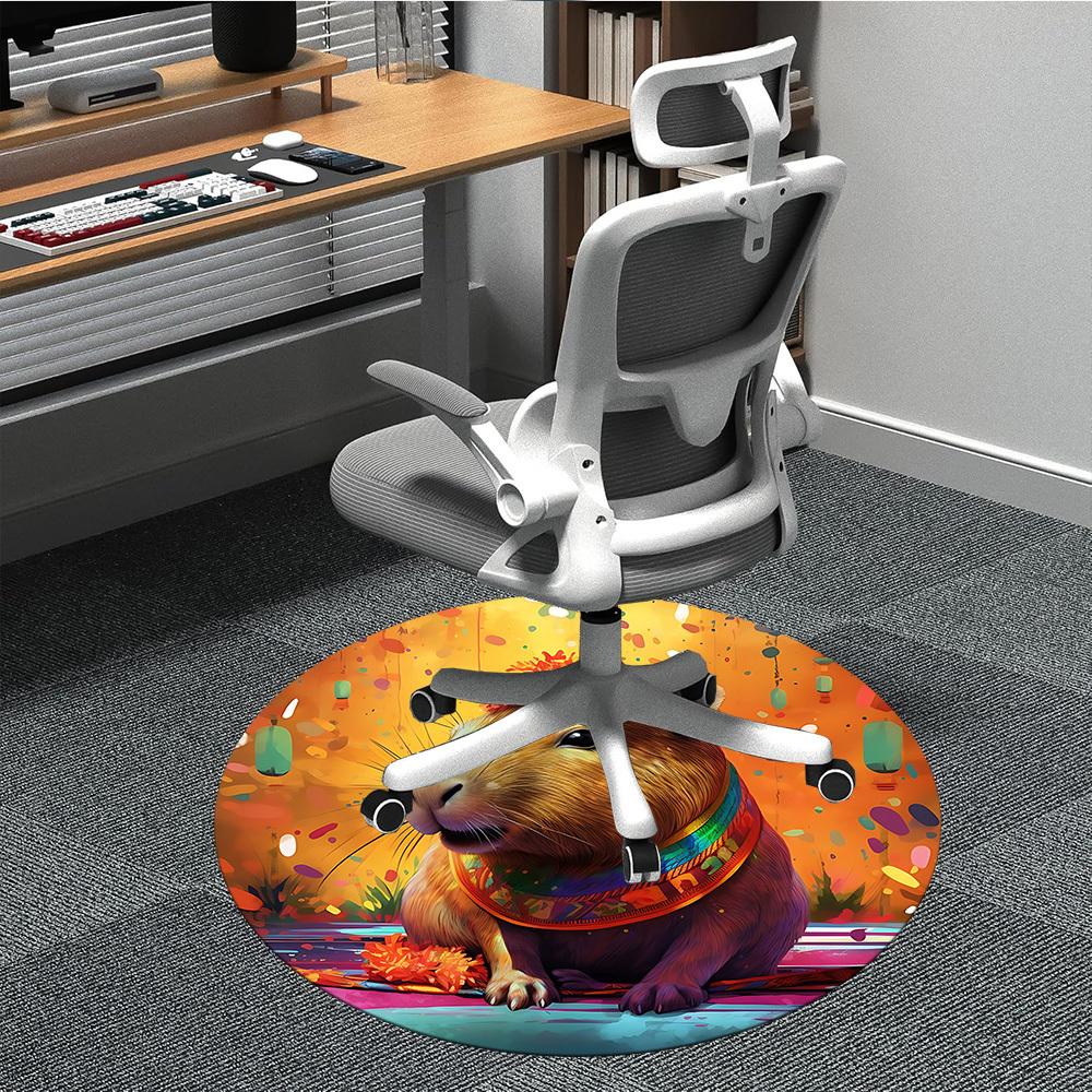 1pc Capybara Festival Office Round Rug, Carpet for Office, Gaming, Lightweight Round Floor Mat yy260205082