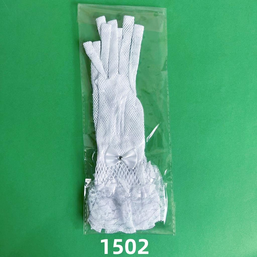 Kurze Netzstoff Glitzernde Diamant Schleife Spitze Spitze Brauthandschuhe Hochzeitsetikette Bühnenperformance Handschuhe