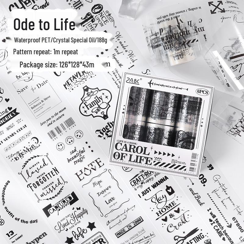 ZABC Crystal PET Adhesive Tape Set - Life Lab & Ode Series (6 Rolls)