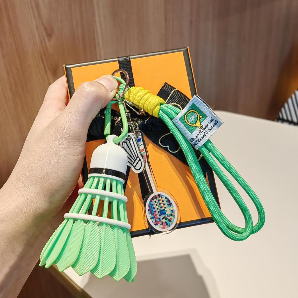High-Value Rainbow Badminton Pendant Keychain: Creative Sports Backpack Decoration & Gift