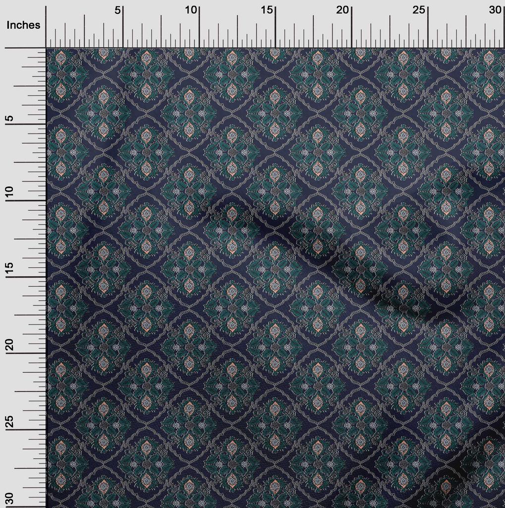 oneOone Cotton Poplin Fabric Damask|Leaves & Floral Block Printed Craft Fabric BTY 42 Inch