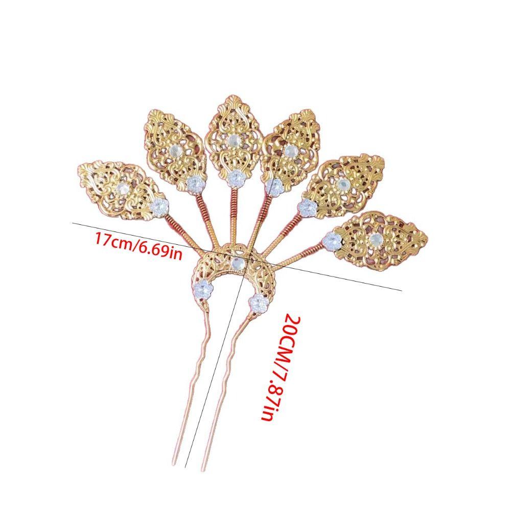 Rhinestone Thai Metal Leaves Hairpin Gold Ethnic Style Hair Accessories U-shaped Hair Fork  Daily