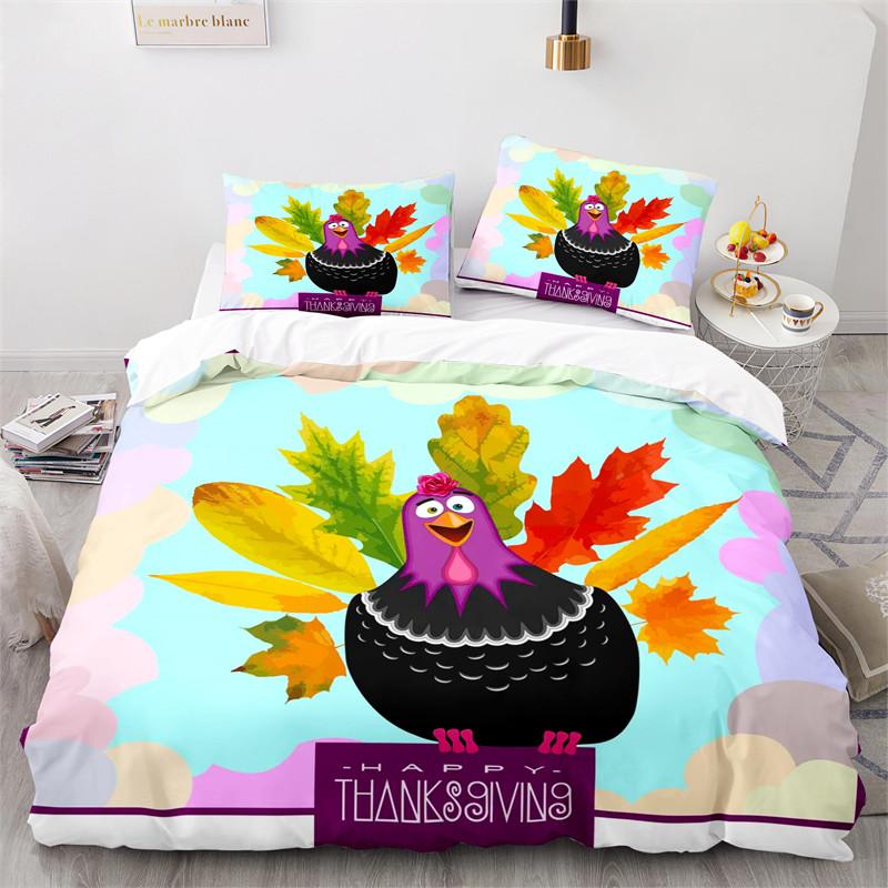 Thanksgiving Day King Duvet Cover Cartoon Pumpkin Turkey Bedding Set Microfiber Maple Leaves Comforter Cover For Boys Girls Teen