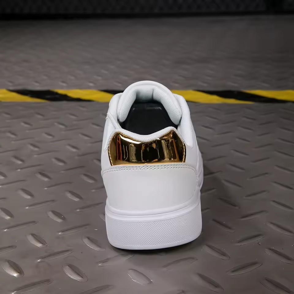 Trendy Man White Shoes Pu Leather Men White Sneakers Breathable Skateboarding Shoes Summer Outdoor Walking Couple Casual Shoes