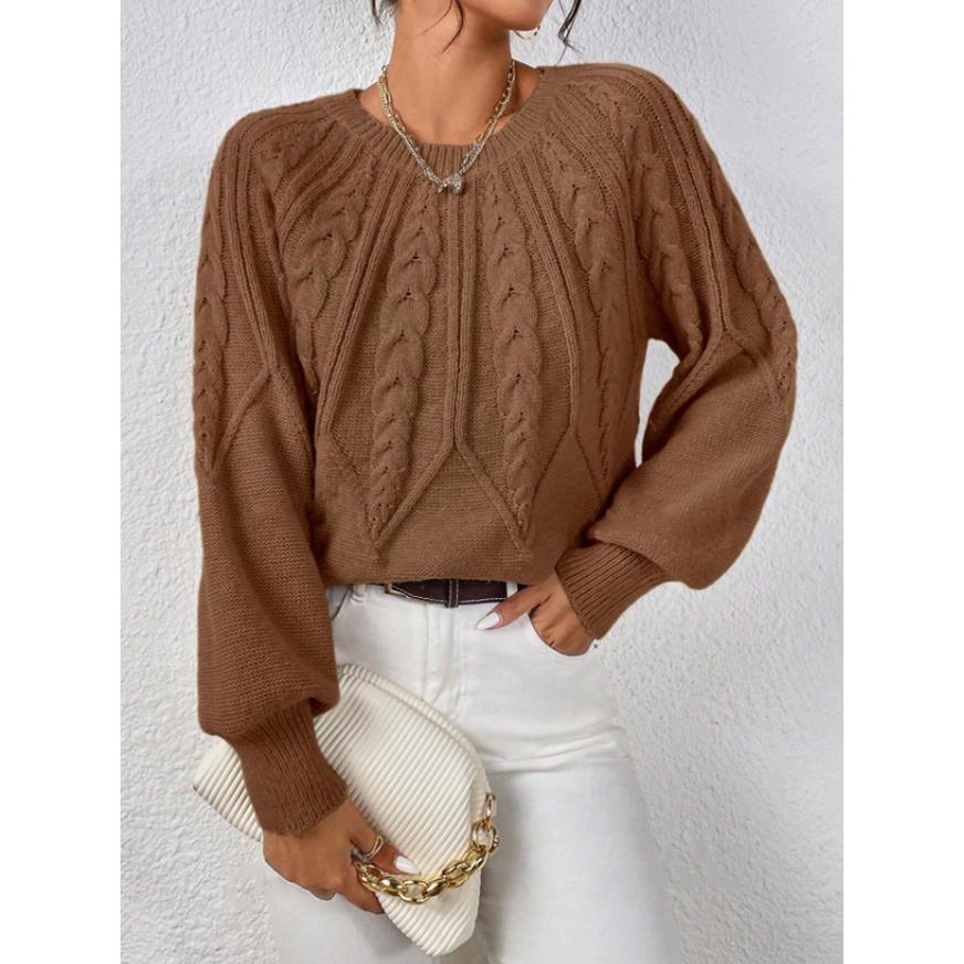 Women's Pullover Round Neck Knitting Sweater Oversized Knit Sweater Cable Stitch Pullover Long Sleeve Casual Tops