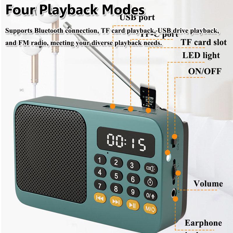 Mini Portable DSP Radio LED Display Radios Receiver Rechargeable Bluetooth Speaker Music Box Support Recording TF USB Sleep Time