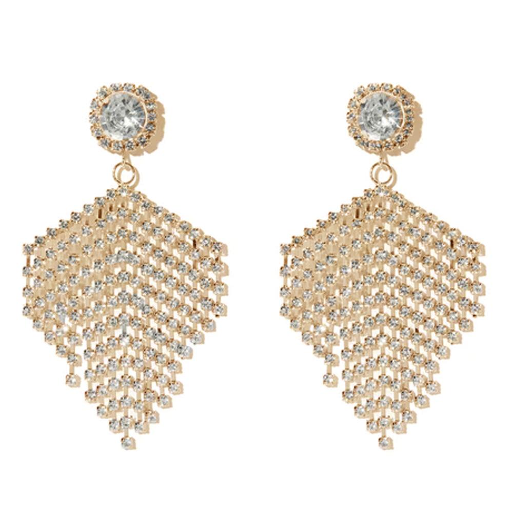 

Full Diamond Fringed Earrings, Stylish Luxury Rhinestone Earrings Premium Accessories Earrings золотий