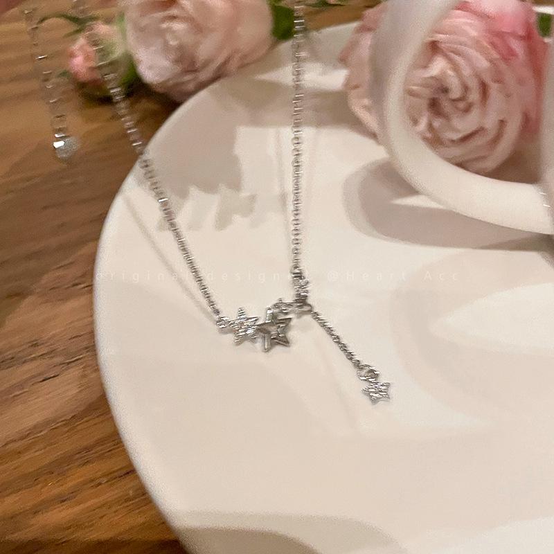 Colier de lux de vară cu ciucuri de stea și zirconiu – Lanț elegant coreean pentru claviculă