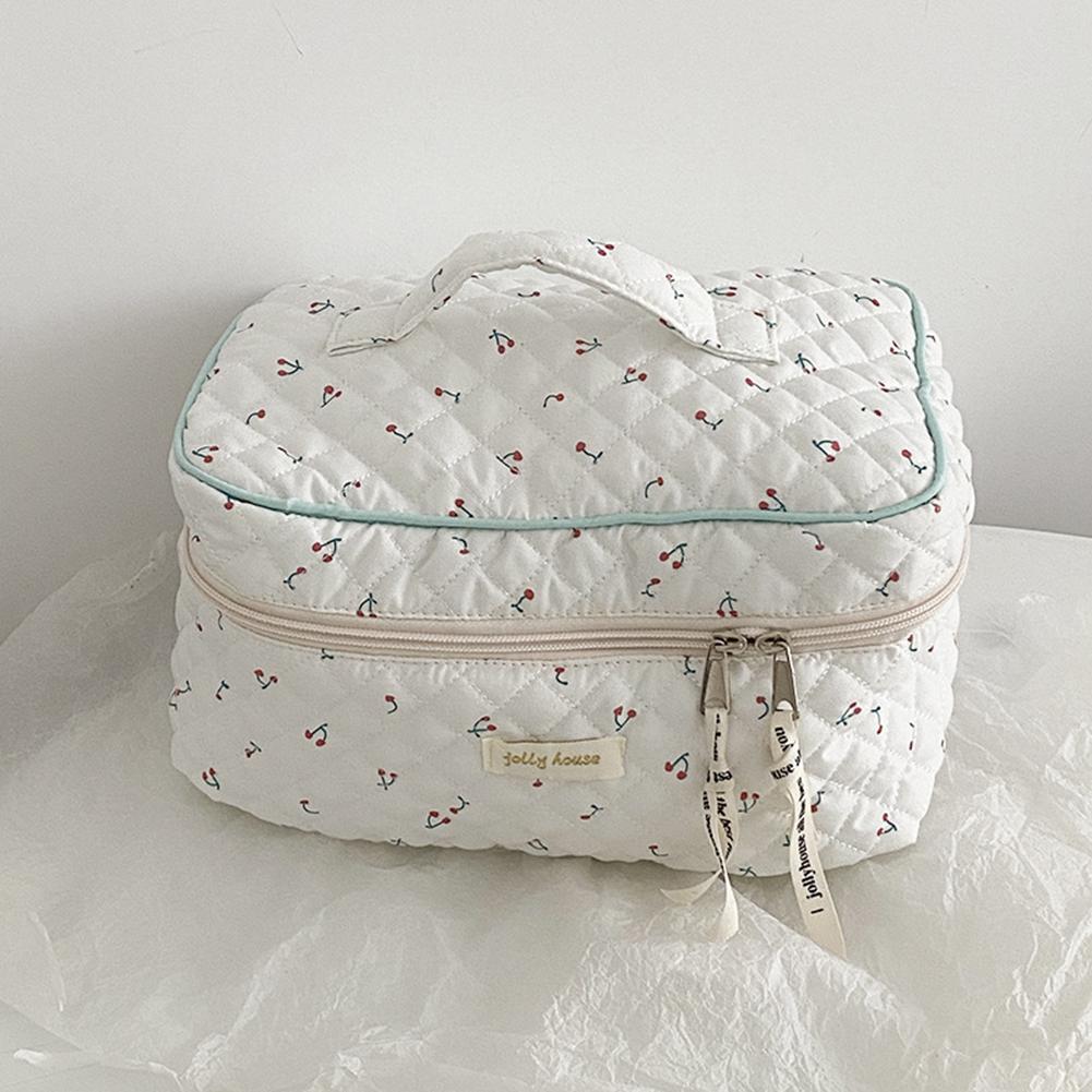 Korean Storage Organizer Printed Quilted Makeup Bag Flower Printed Cosmetic Pouch Large Travel Cosmetic Bag Makeup Accessory