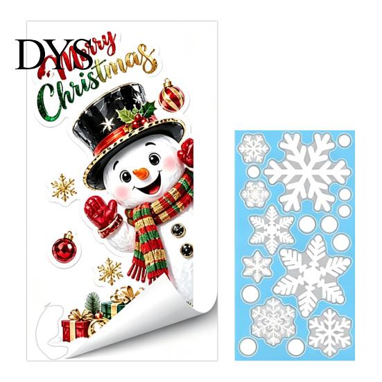 Snowman Window Decorations Christmas Static Clings, Santa PVC Stickers, Waterproof Creative Xmas Gift Decor Glass Decals for Home Shop Holiday