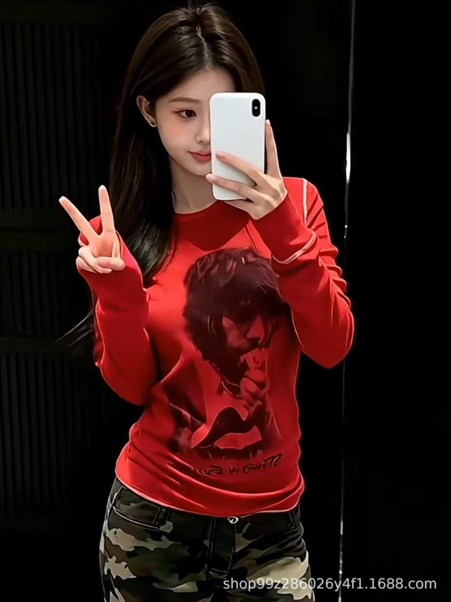 Rolling Stones Portrait Print Slim Fit Long Sleeve Women s T-shirt - Early Spring New Arrival Large красный