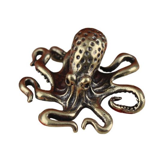 1/2/3/4Pcs Brass Octopus Figurine Metal Carving Octopus Statue Sea Animal Sculpture Feng Shui Decoration Home Office Desktop Ornament
